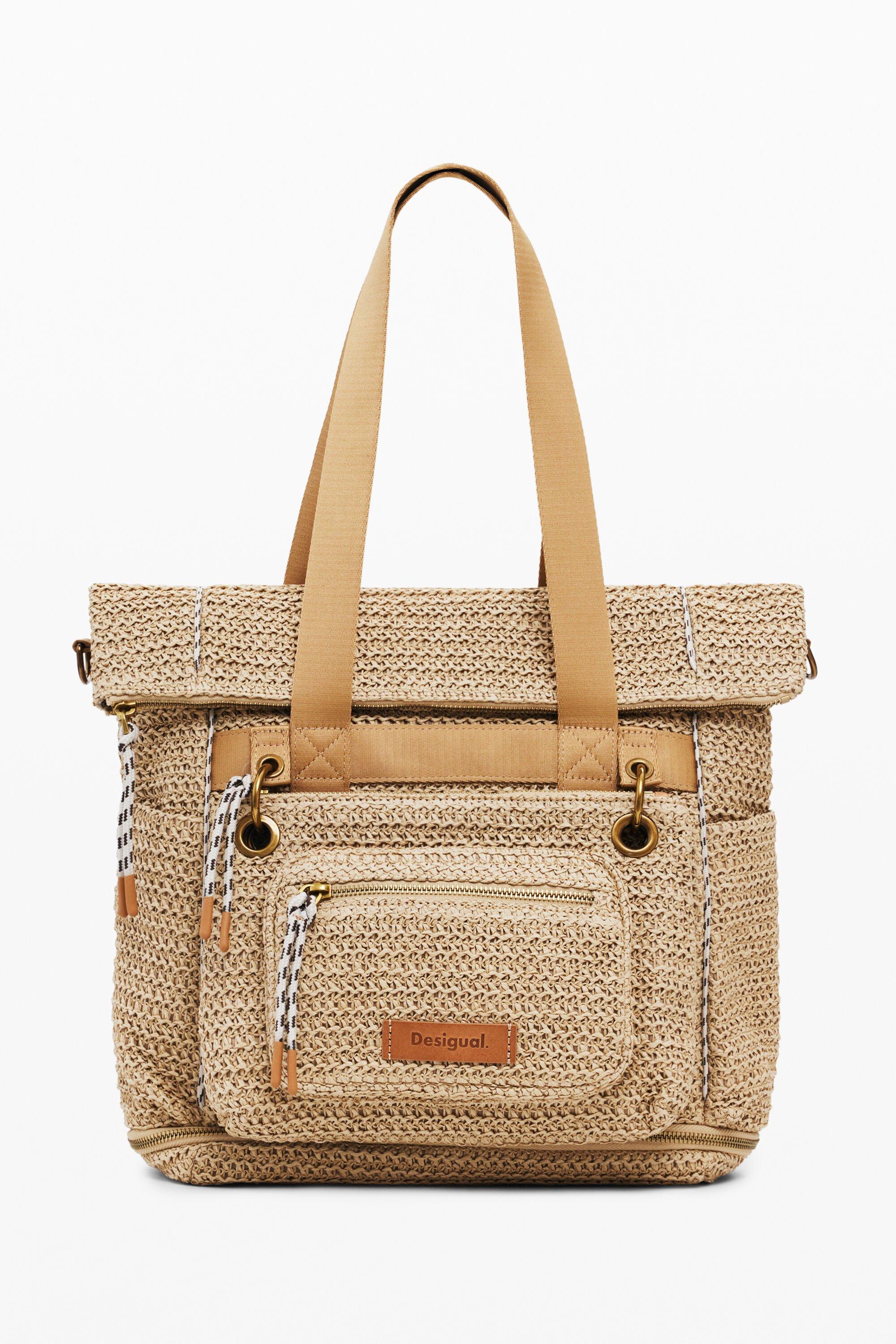 Large modular raffia backpack by DESIGUAL