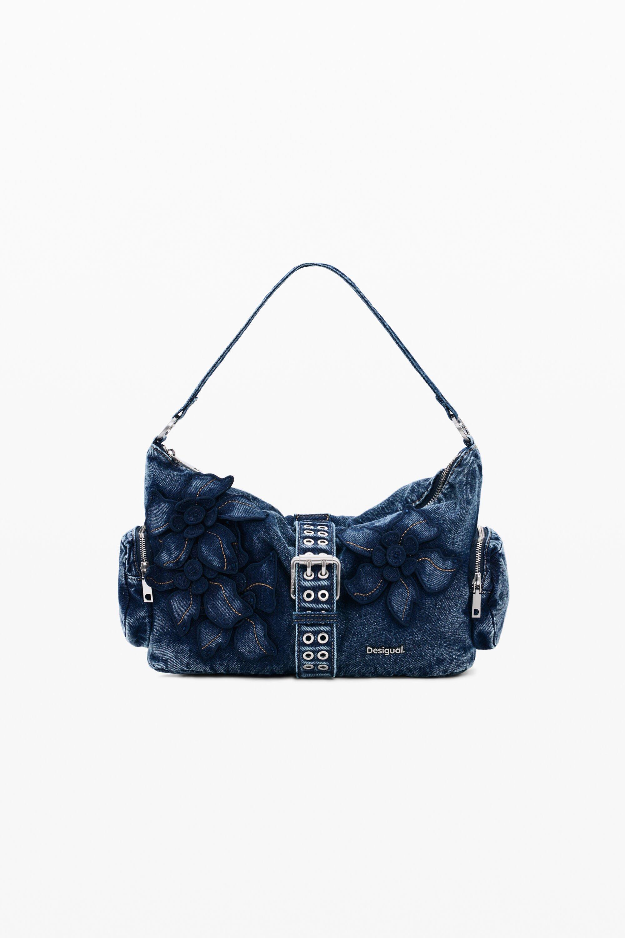Medium denim floral bag by DESIGUAL