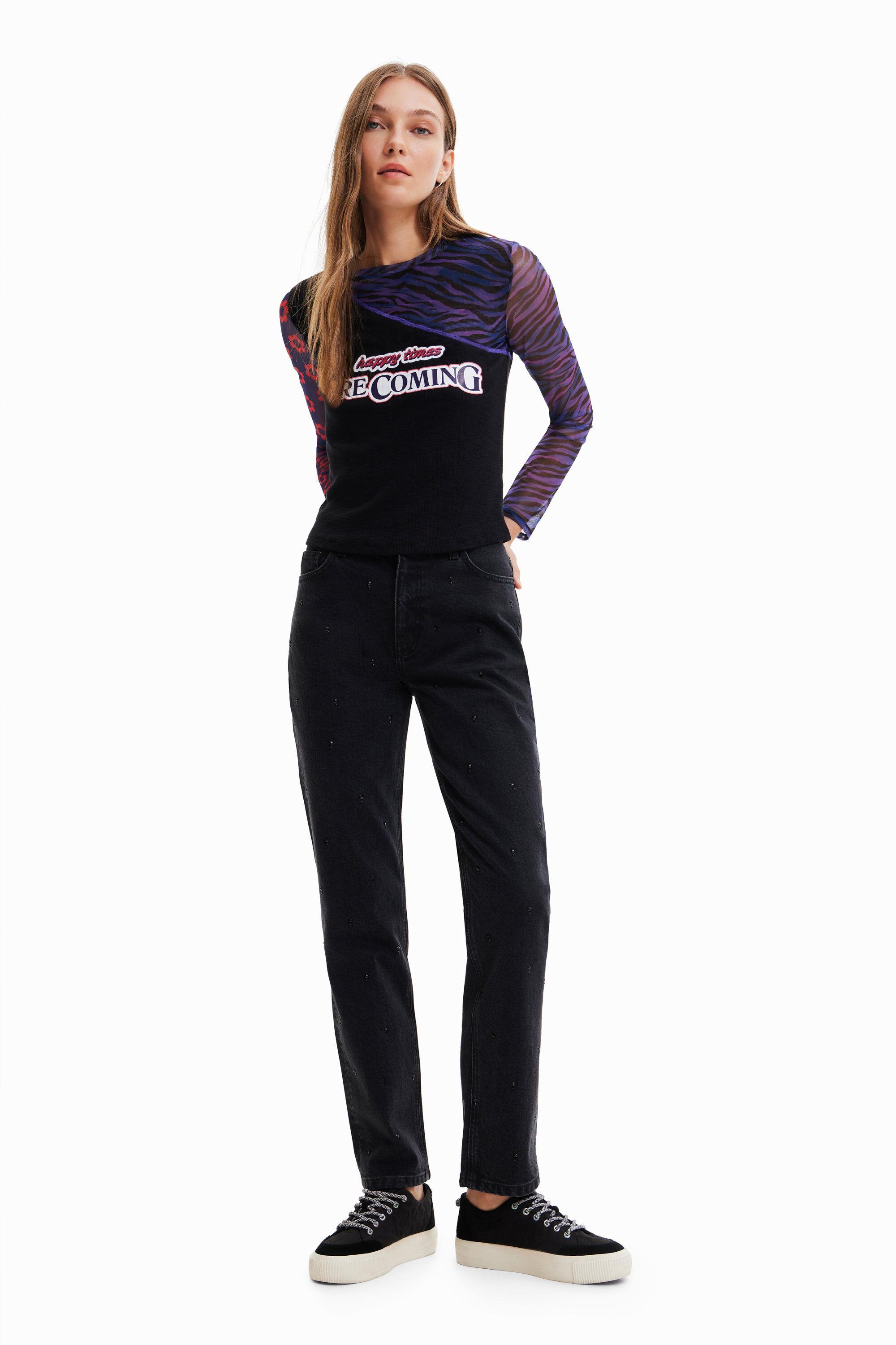 Patchwork tulle T-shirt with message by DESIGUAL