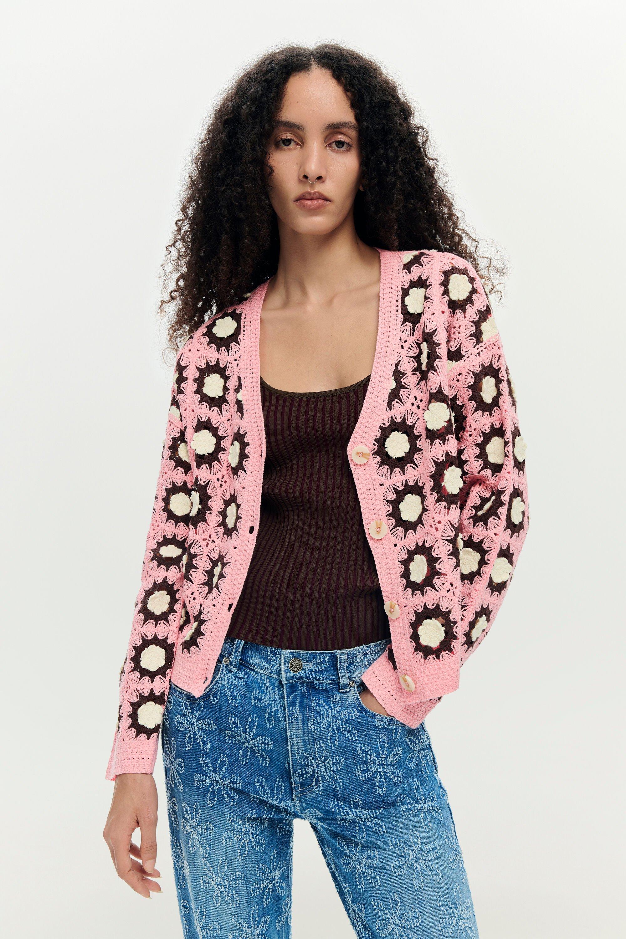 Pink crochet cardigan by DESIGUAL