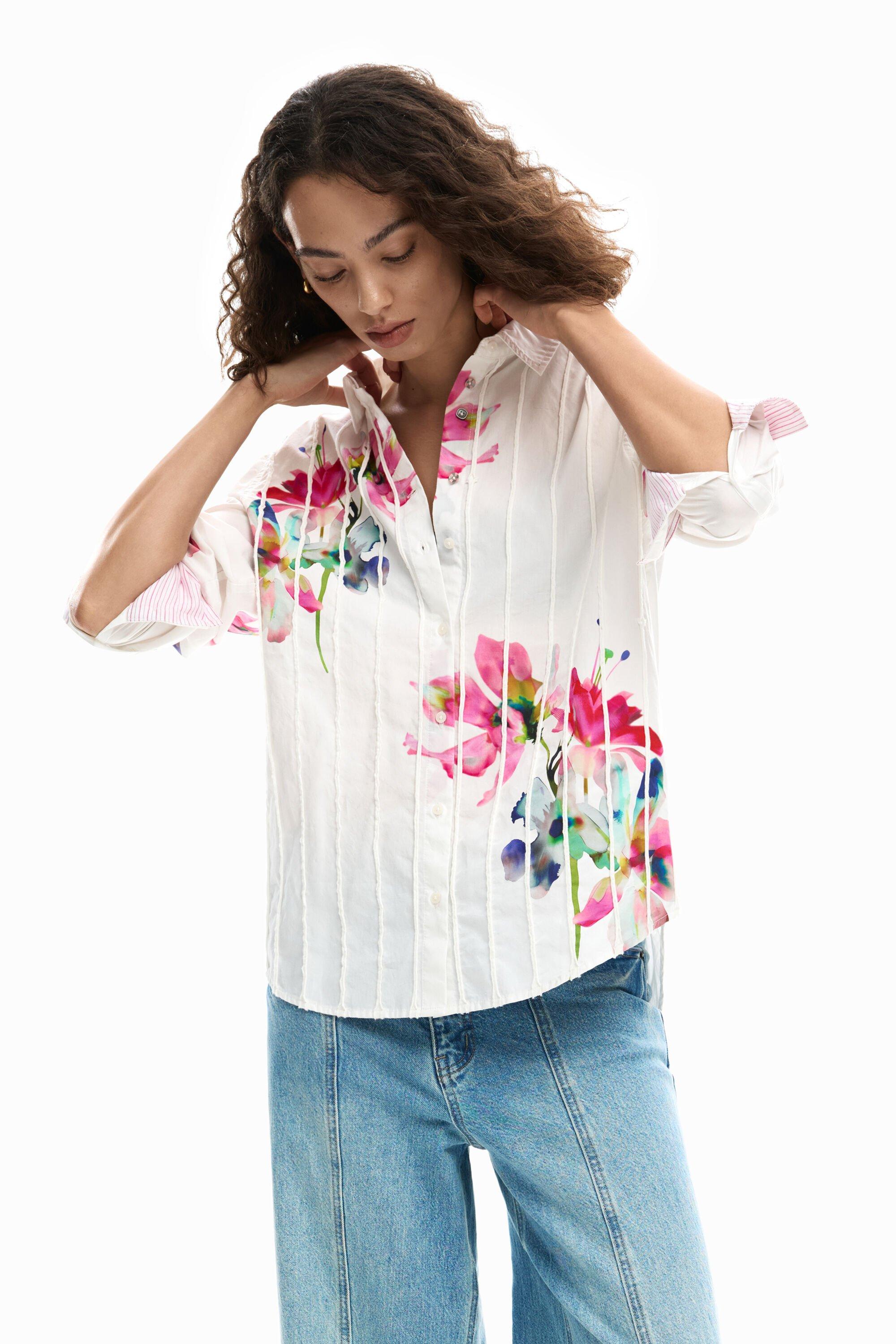 Pleated Long-Sleeve Floral Shirt by DESIGUAL