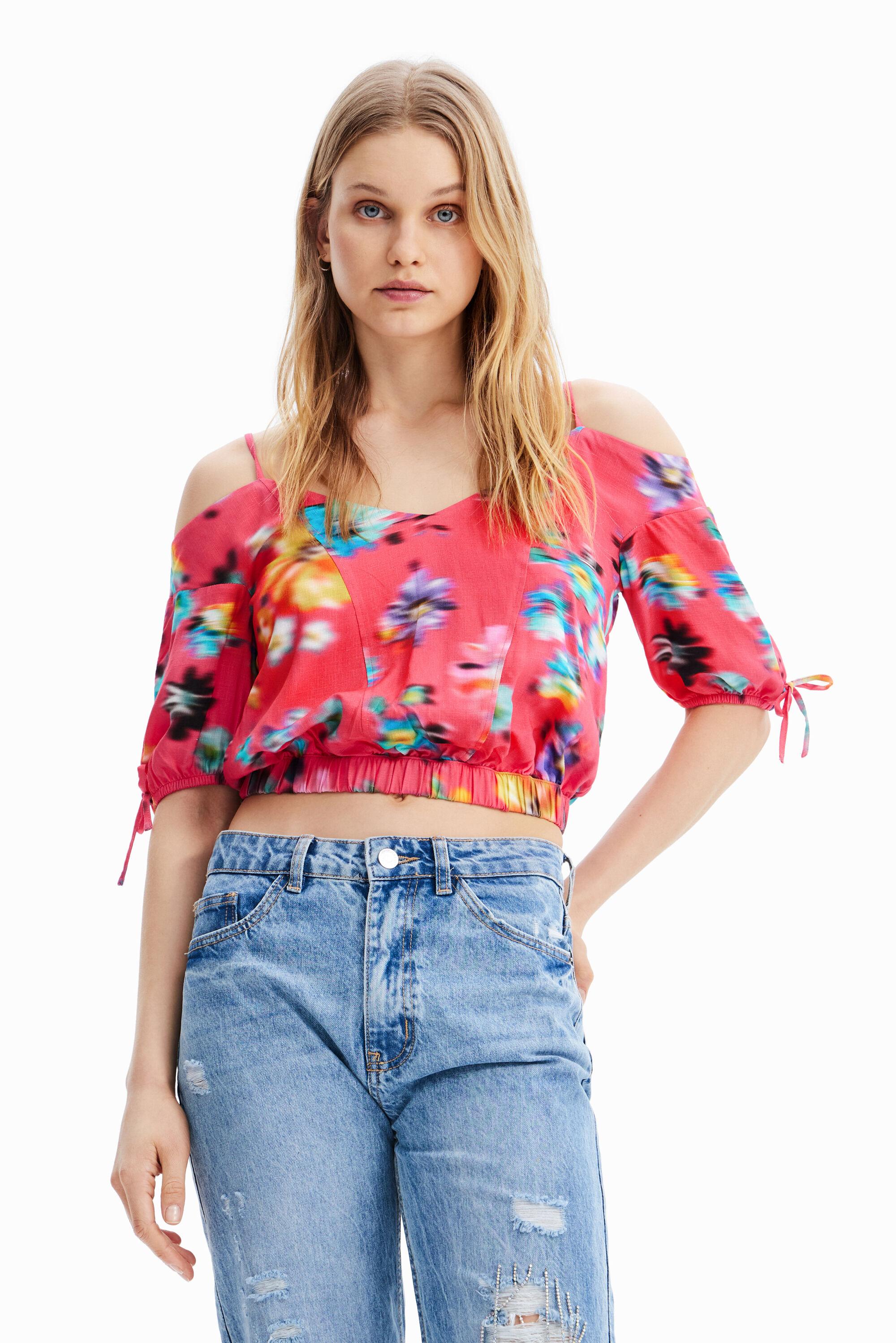 Short gathered floral blouse by DESIGUAL