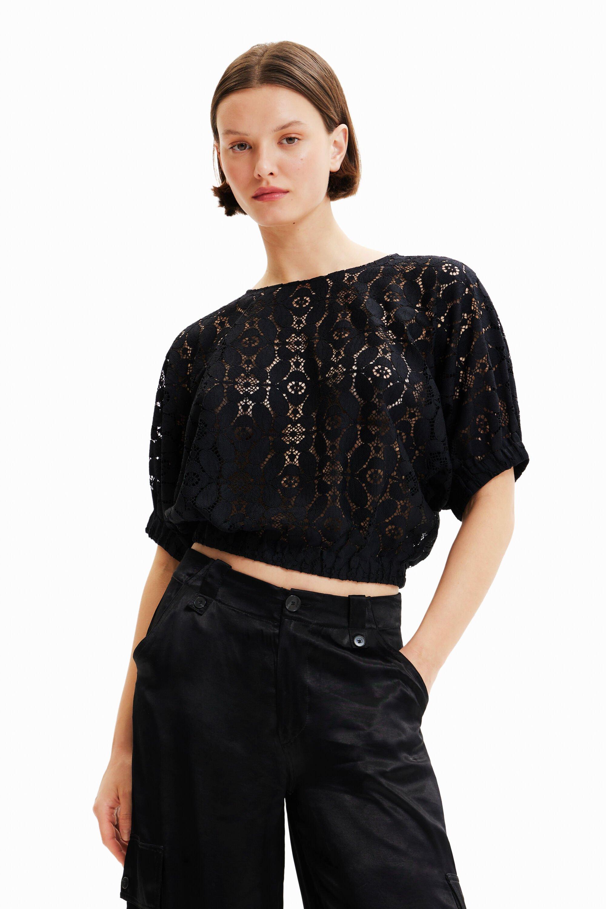 Short puff-sleeve lace blouse by DESIGUAL