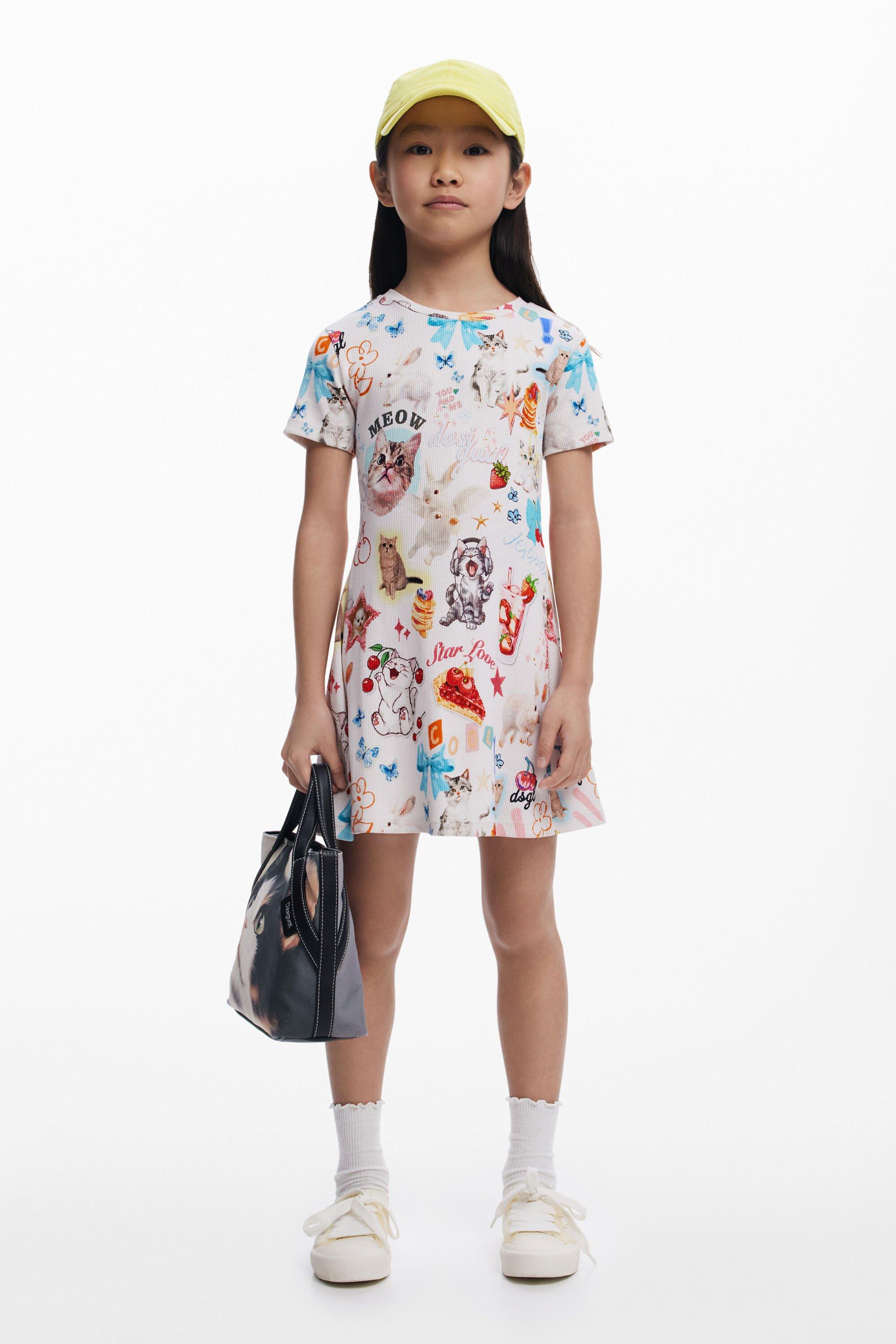 Skater dress with cats short sleeves by DESIGUAL