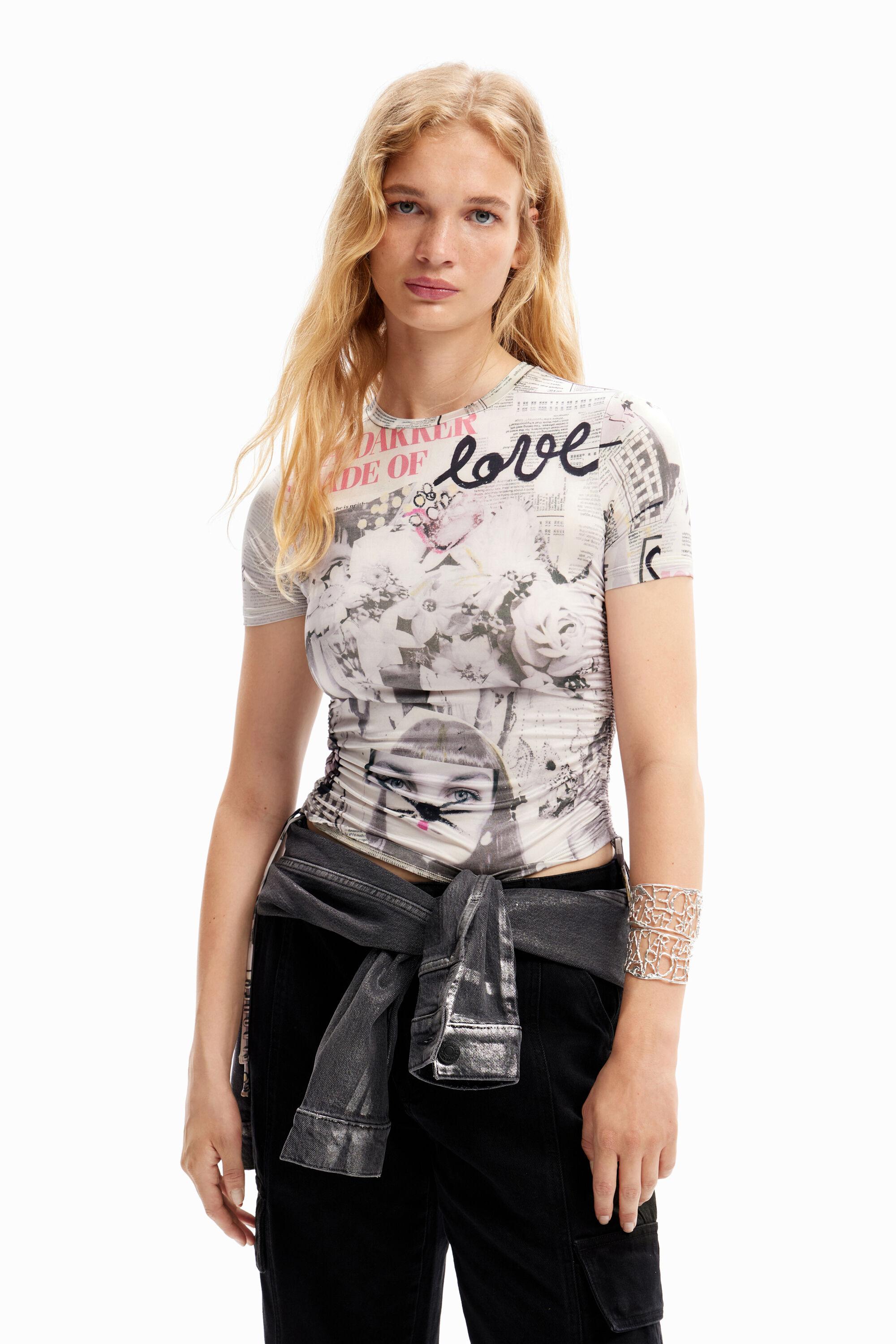 Slim gathered newspaper T-shirt by DESIGUAL
