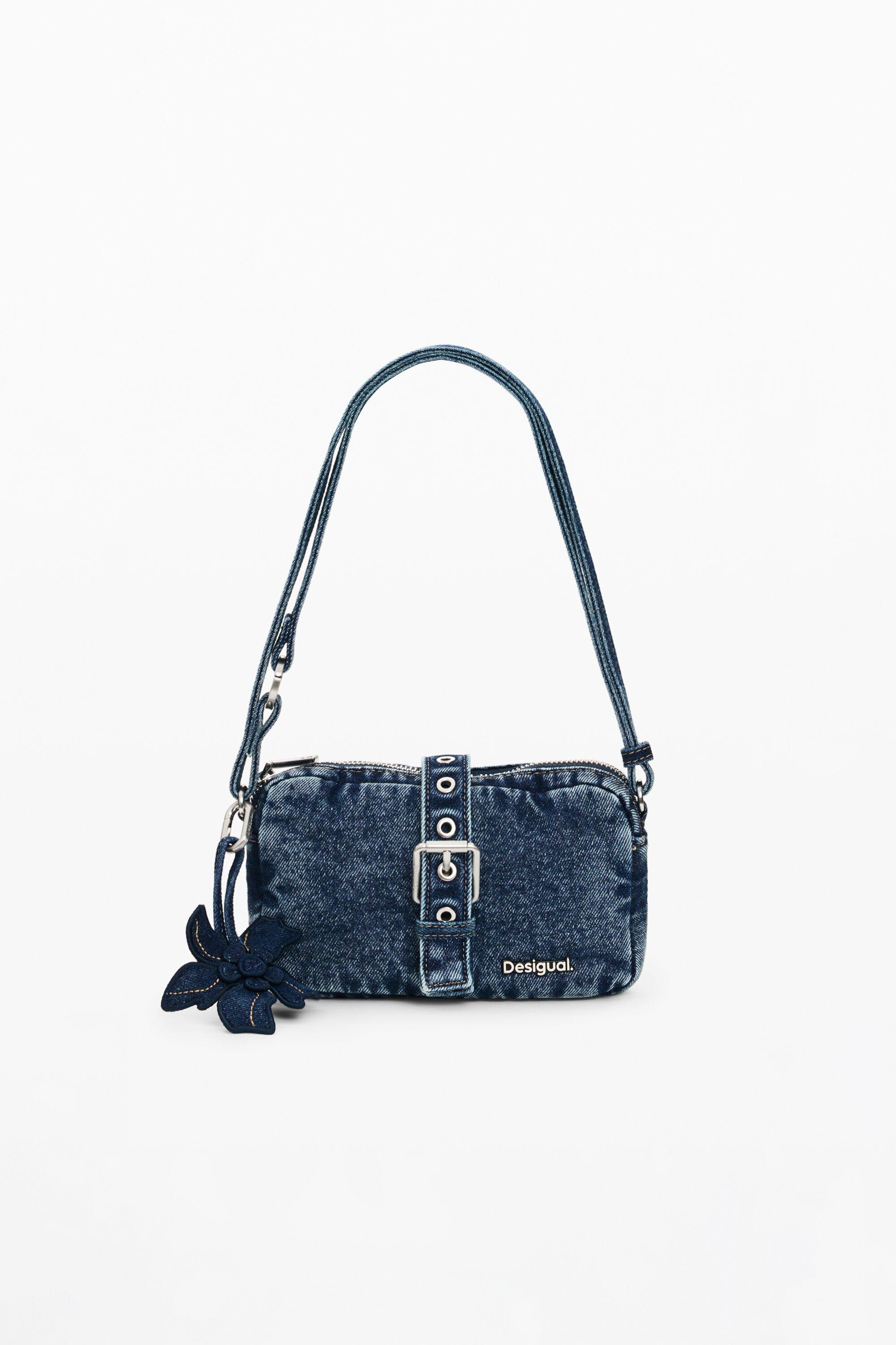 Small denim crossbody wallet with appliqués by DESIGUAL