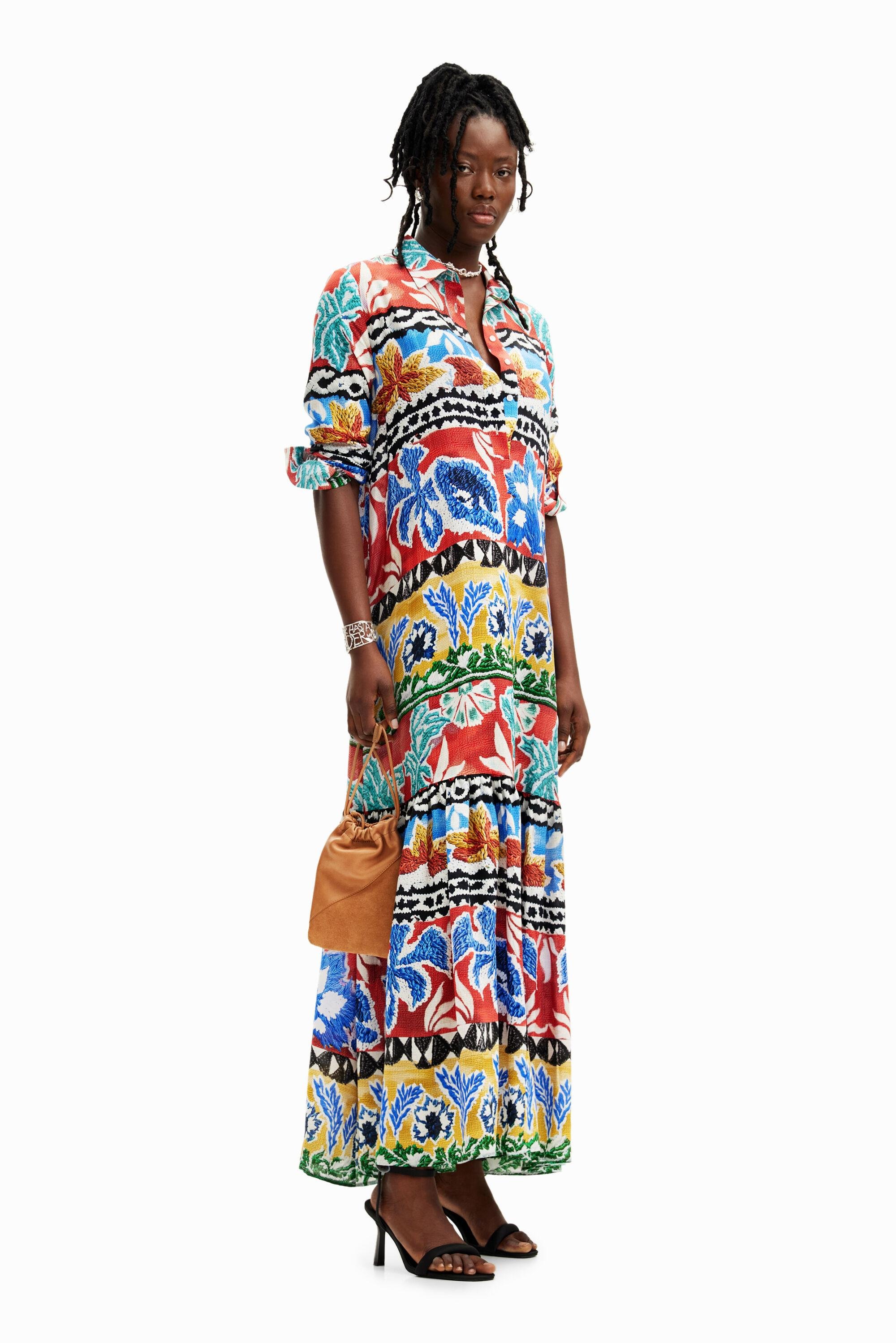 Stella Jean long ethnic shirt dress by DESIGUAL