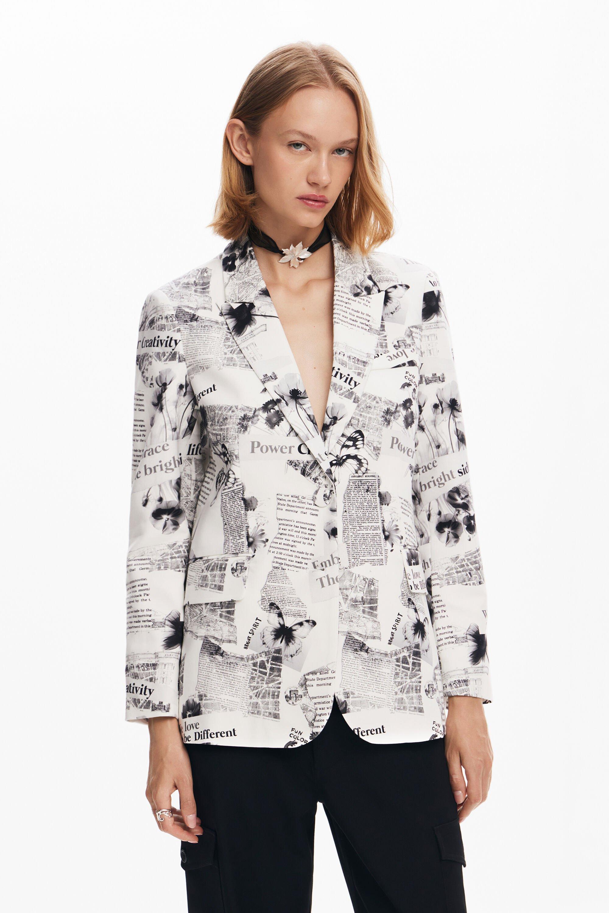Straight blazer with text and flowers by DESIGUAL