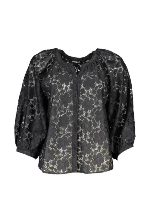 floral-lace puff-sleeve blouse by DESIGUAL