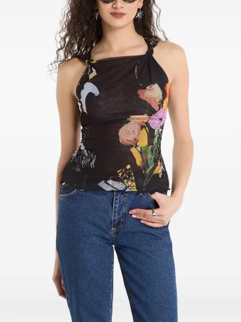 floral-print mesh top by DESIGUAL