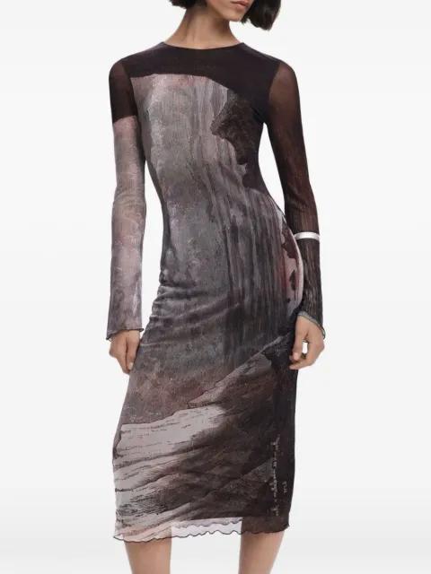 printed long-sleeve midi dress by DESIGUAL