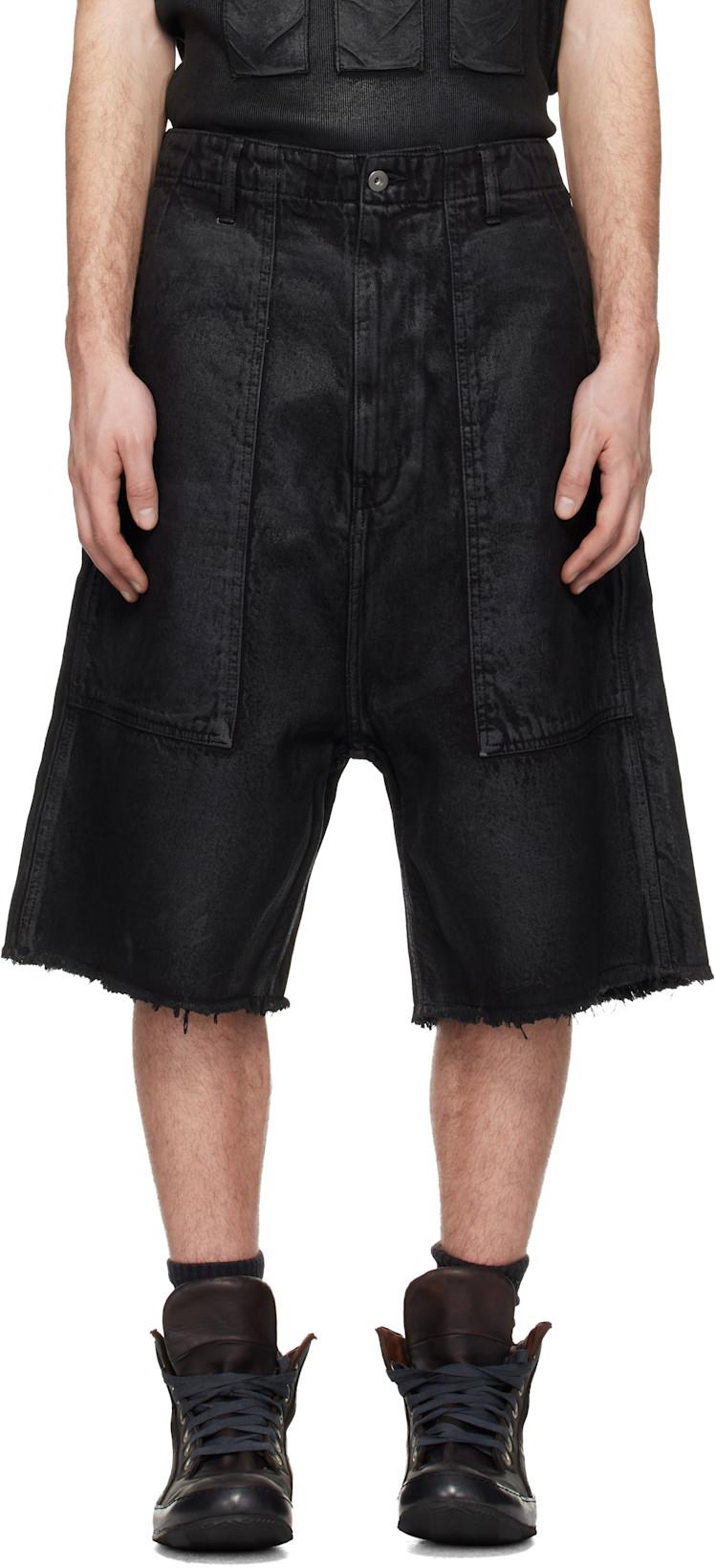 Black Waxed Fatigue Shorts by DET BLEV SENT