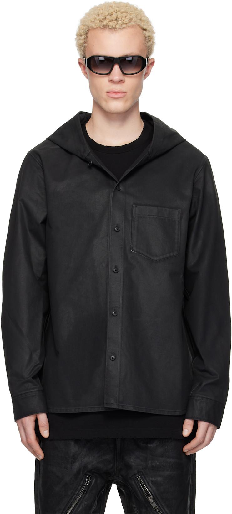 Black Waxed Hooded Shirt by DET BLEV SENT