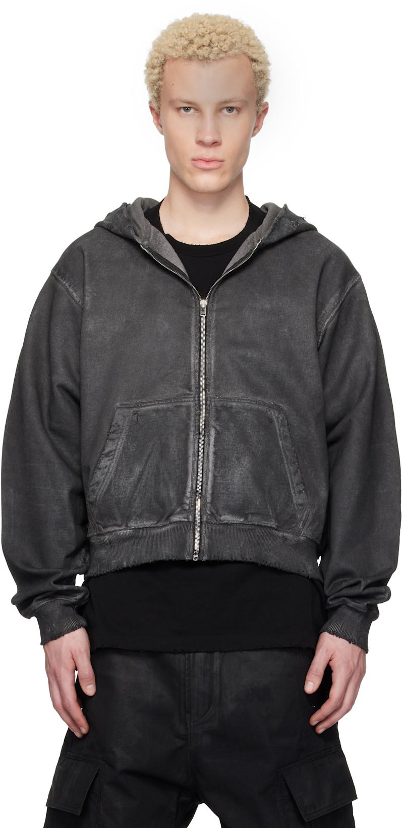 Gray Waxed Garment-Dyed Zip Hoodie by DET BLEV SENT