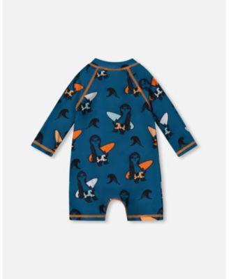 Baby Boys Printed Long Sleeve One-Piece Rashguard Orange Sloths On Navy Blue by DEUX PAR DEUX Baby Boys Printed Long Sleeve One-Piece Rashguard Orange Sloths On Navy Blue by DEUX PAR DEUX