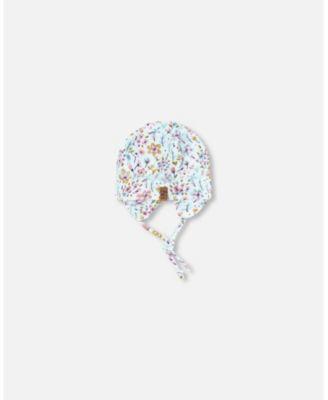 Baby Girl Mid-Season One-Piece Outerwear with Hat Blue Mini Flower Print by DEUX PAR DEUX