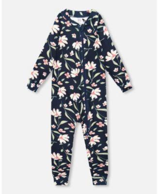 Baby Girls One-Piece Thermal Underwear Navy Flower Print by DEUX PAR DEUX