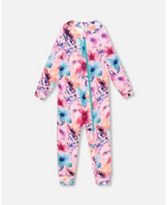 Baby Girls One-Piece Thermal Underwear Pink Watercolor Flower Print by DEUX PAR DEUX