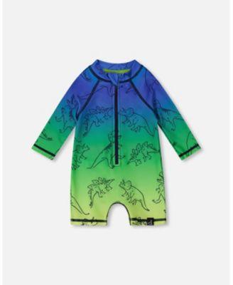 Boy Printed Long Sleeve One-Piece Rashguard Vibrant Blue And Green Dino - Toddler|Child by DEUX PAR DEUX Boy Printed Long Sleeve One-Piece Rashguard Vibrant Blue And Green Dino - Toddler|Child by DEUX PAR DEUX