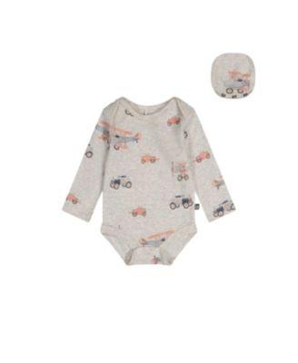 Boys' Organic Cotton Airplane Snap Envelope Neck Romper - Baby by DEUX PAR DEUX