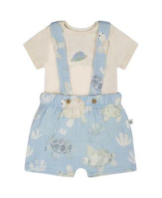 Boys' Organic Cotton Jersey Onesie and Muslin Turtle Print Shortall Set - Baby by DEUX PAR DEUX