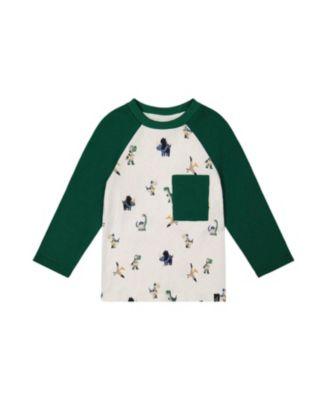 Boys' Raglan Dino Allover Crew Neck Long Sleeve T-Shirt - Little Kid by DEUX PAR DEUX