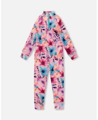Girl Two-Piece Thermal Underwear Set Pink Watercolor Flower Print - Child by DEUX PAR DEUX
