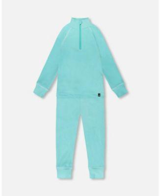 Girl Two-Piece Thermal Underwear Set Turquoise Blue - Toddler|Child by DEUX PAR DEUX