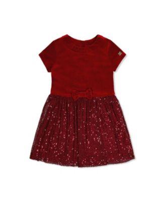 Girls' Bi-Material Bow Belt Glitter Mesh Short Sleeve Dress - Little Kid by DEUX PAR DEUX