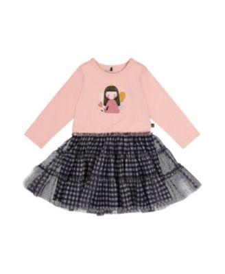 Girls' Bi-Material Fairy Detail Gingham Mesh Dress - Baby by DEUX PAR DEUX