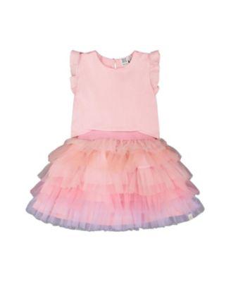 Girls' Bi-Material Short Flutter Sleeve Dress - Little Kid by DEUX PAR DEUX
