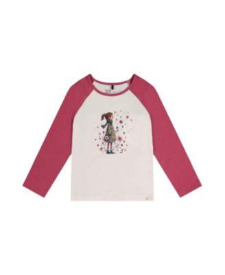 Girls' Contrast Raglan Organic Cotton Flowers Crew Neck T-Shirt - Little Kid by DEUX PAR DEUX