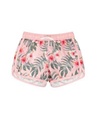 Girls' Elastic Waist Drawstring Hibiscus Swim Shorts - Big Kid by DEUX PAR DEUX