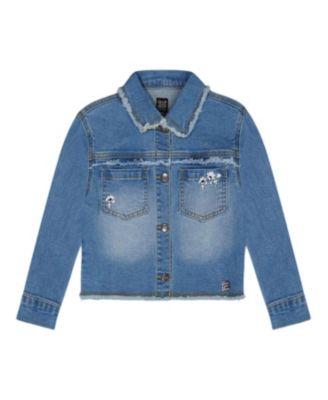 Girls' Frayed Denim Jacket with Embroidery Jeans- Big Kid by DEUX PAR DEUX