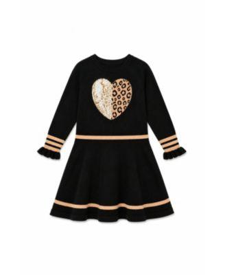 Girls' Heart Graphic Ruffle Cuff Pleated Knit Dress - Big Kid by DEUX PAR DEUX