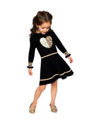 Girls' Heart Graphic Ruffle Cuff Pleated Knit Dress - Little Kid by DEUX PAR DEUX