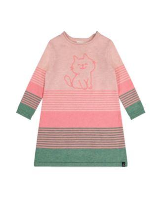 Girls' Knitted Stripe Cat Applique A-Line Dress - Baby by DEUX PAR DEUX