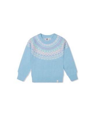 Girls' Nordic Jacquard Raglan Sleeve Ribbed Cuff Sweater - Little Kid by DEUX PAR DEUX