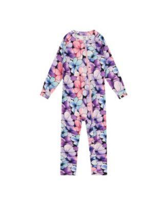 Girls' One Piece Floral Stretch Fleece Asymmetric Zip Thermal Underwear - Little Kid by DEUX PAR DEUX