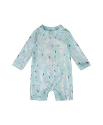 Girls' One-Piece Long Sleeve Seahorse Print Rashguard - Baby by DEUX PAR DEUX