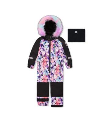 Girls' Play Floral Faux Fur Hood & Expandable Sleeve One Piece Snowsuit - Little Kid by DEUX PAR DEUX