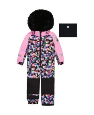 Girls' Play Heart Faux Fur Hood & Expandable Sleeve One Piece Snowsuit - Little Kid by DEUX PAR DEUX