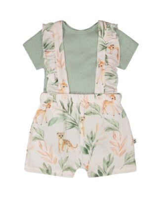 Girls' Pointelle Onesie and Cotton Muslin Peach Deer Printed Shortall Set - Baby by DEUX PAR DEUX