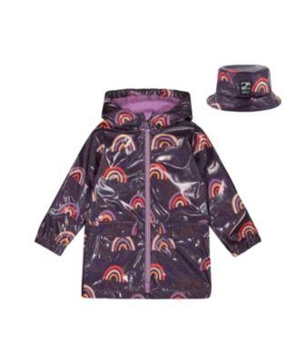 Girls' Printed Rain Coat with Hat on Shiny Background - Little Kid by DEUX PAR DEUX