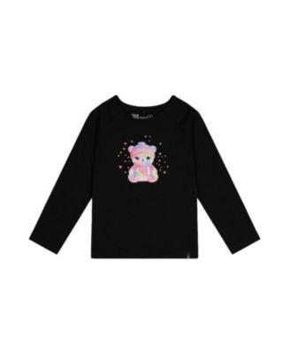 Girls' Rainbow Teddy Bear Raglan Organic Cotton Crew Neck T-Shirt - Big Kid by DEUX PAR DEUX