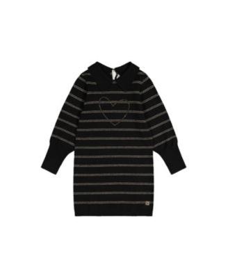 Girls' Sequin Heart Shimmering Stripe Knitted Dress - Little Kid by DEUX PAR DEUX