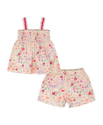 Girls' Tank Top with Smocking and Flowers Shorts Set in Muslin - Little Kid by DEUX PAR DEUX