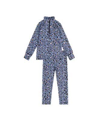 Girls' Two Piece Leopard Brushed Half-Zip Top & Pants Thermal Underwear - Big Kid by DEUX PAR DEUX