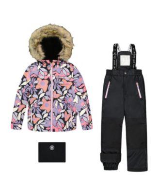 Girls' Two-Piece Play Snowsuit with Allover Print Jacket and Solid Pant - Little Kid by DEUX PAR DEUX