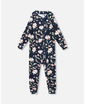 Toddler Girls One-Piece Thermal Underwear Navy Flower Print - Toddler|Child by DEUX PAR DEUX